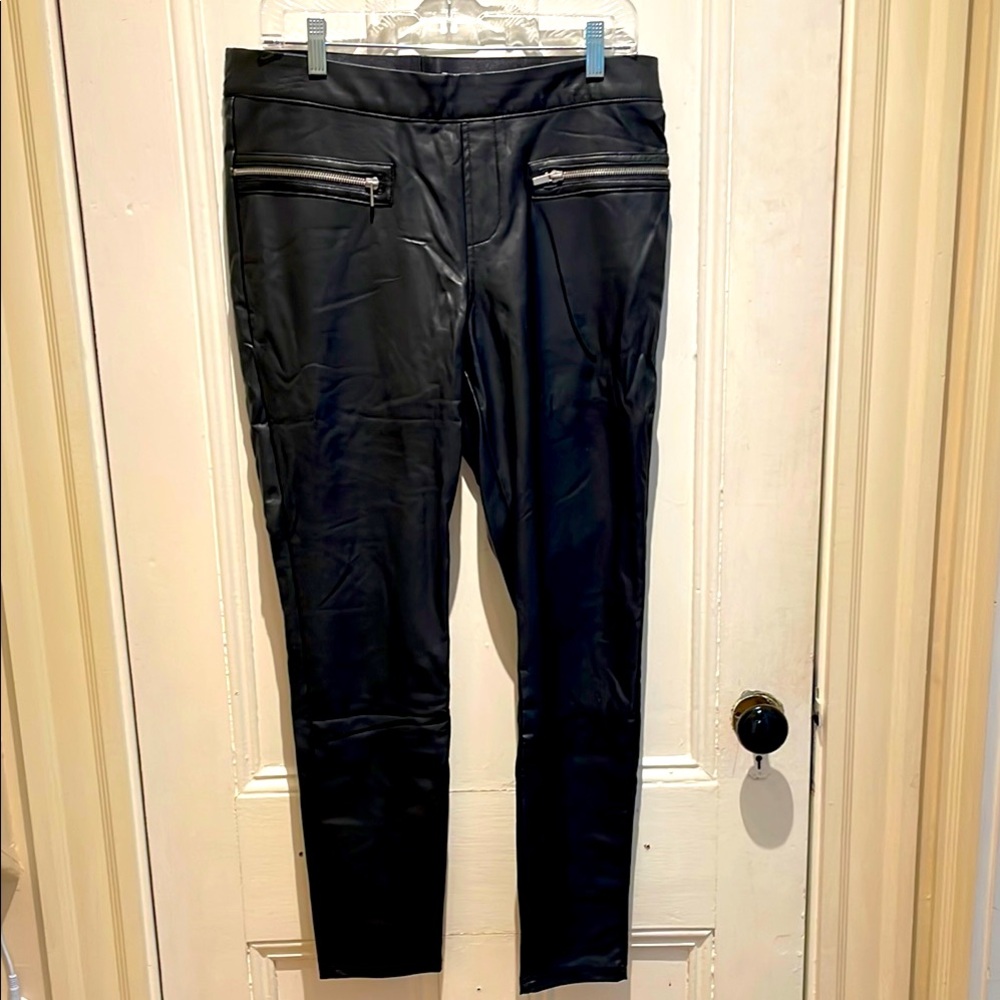 Bagatelle Collection Black Faux Leather Pants with Zipper Details L NWOT